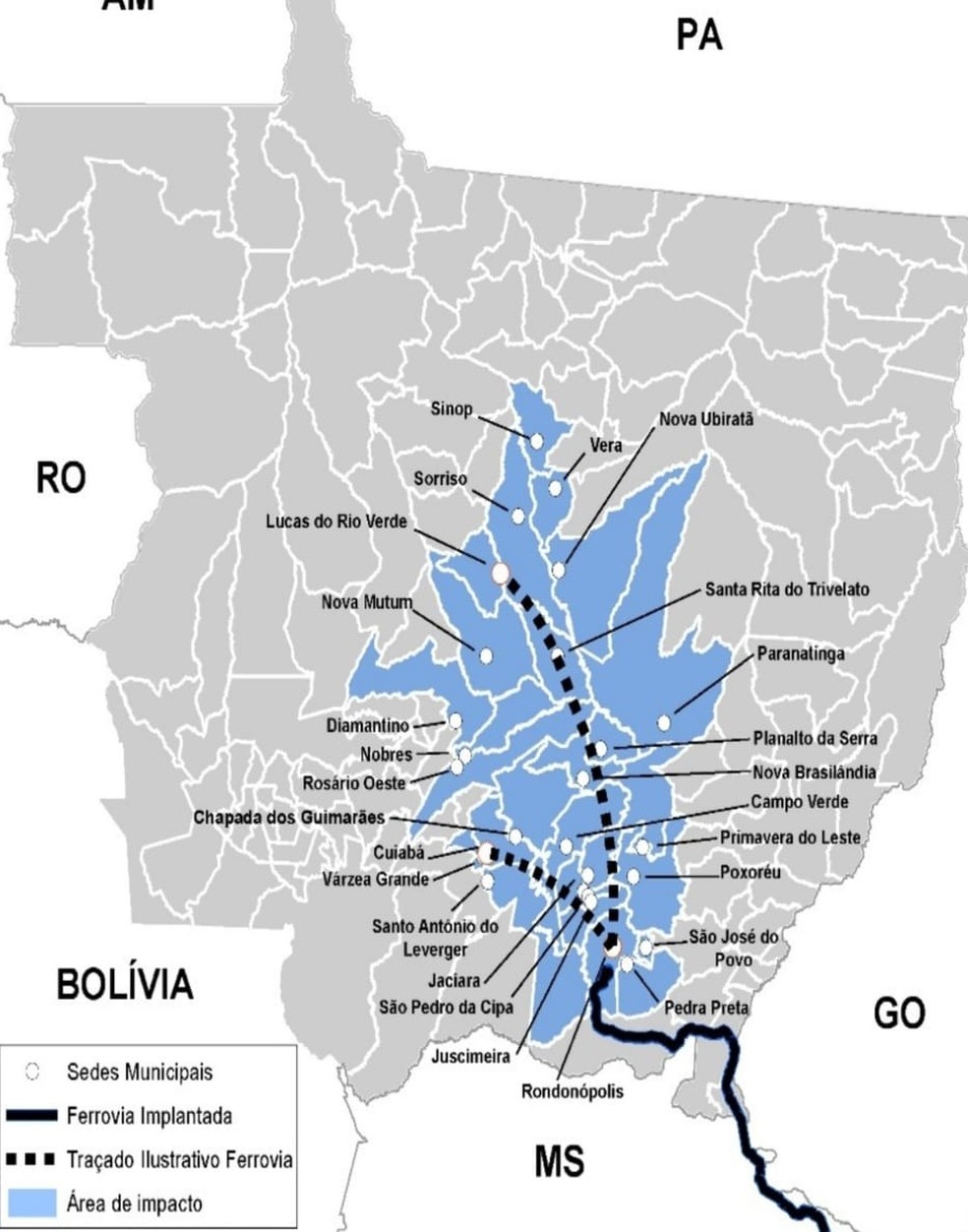 A ferrovia vai interligar os municípios de Rondonópolis a Cuiabá, além de Rondonópolis com Nova Mutum e Lucas do Rio Verde — Foto: Governo de Mato Grosso