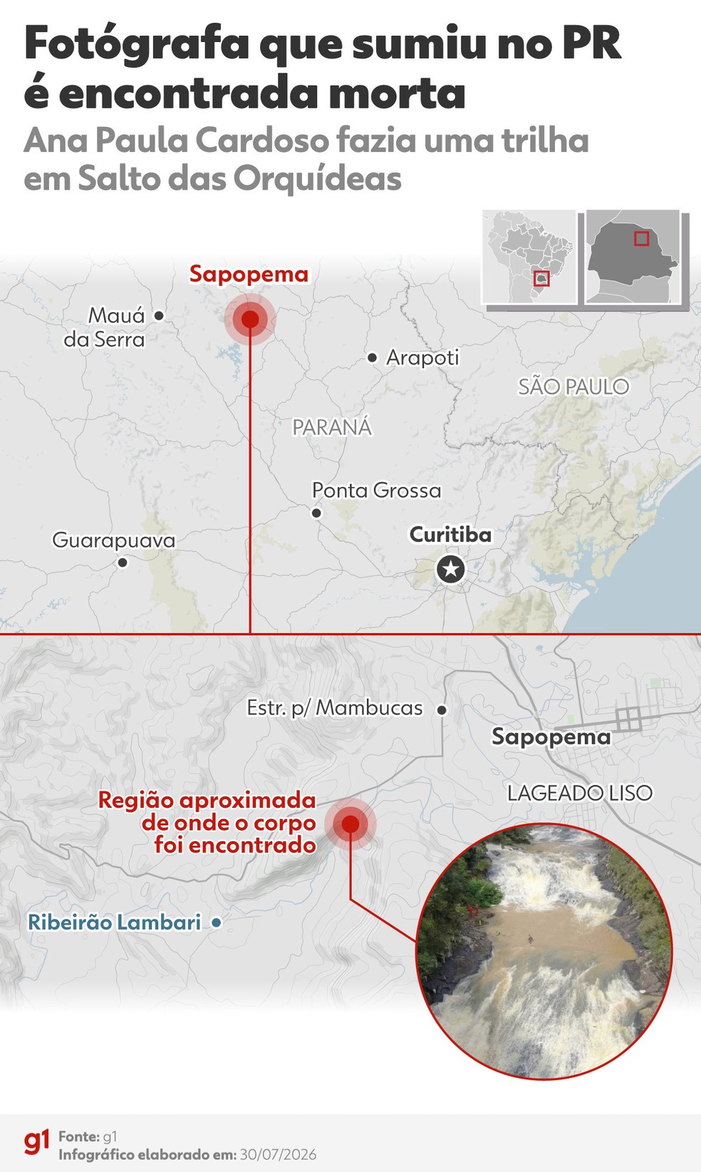 INFOGRÁFICO: Fotógrafa desaparece em trilha do Paraná e é encontrada morta. — Foto: Artes/g1