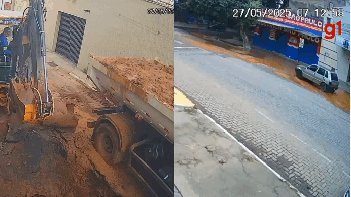 Dois veículos caem em buracos causados por vazamentos de água em Governador Valadares; veja vídeos