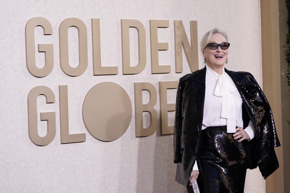Meryl Streep, indicada por 'Only murders in the building', chega ao Globo de Ouro 2024 — Foto: Jordan Strauss/Invision/AP