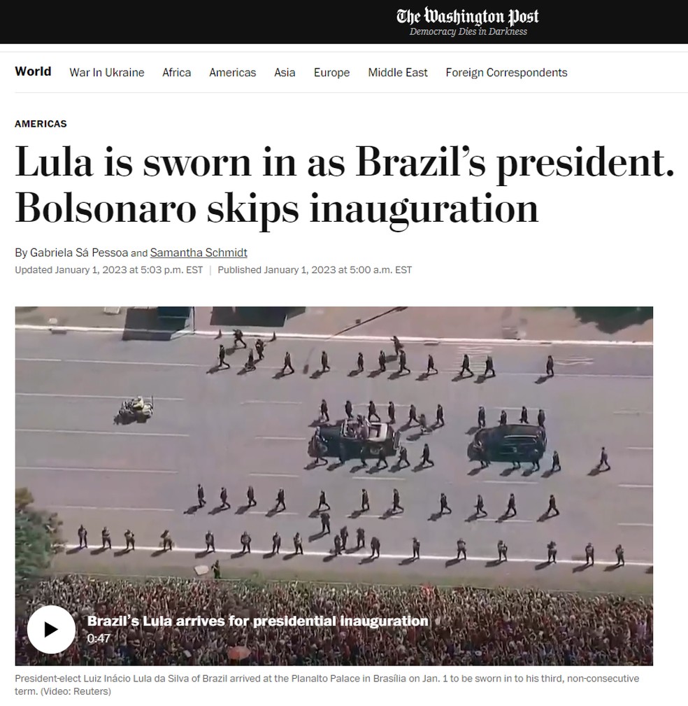 Hugo Gloss on X: Aclamado internacionalmente… A posse de @LulaOficial ,  que aconteceu no domingo (1°), é a capa do New York Times desta segunda  (2). O jornal exibiu a simbólica subida