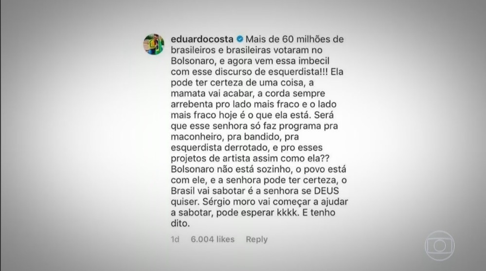 Eduardo Costa pode ser preso se continuar a descumprir sentença por difamação contra Fernanda Lima, diz Justiça