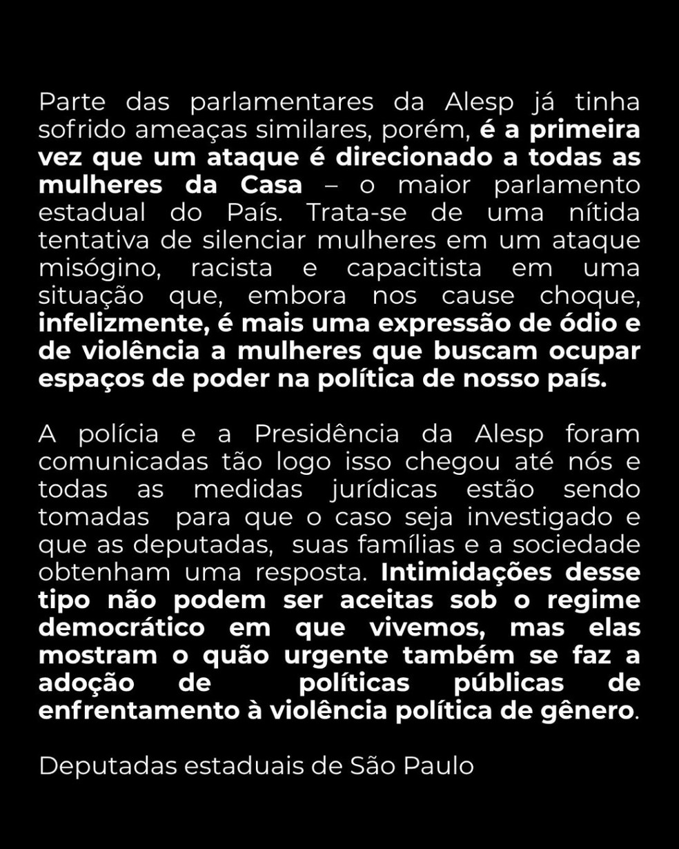 Deputadas estaduais de SP foram ameaçadas por e-mail — Foto: Reprodução/Instagram