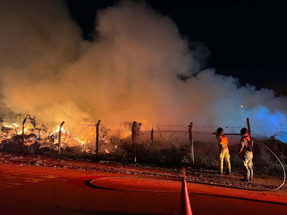 Bombeiros tentam conter chamas em ponto de apoio em Rio Preto (SP) — Foto: Tom Dias/TV TEM
