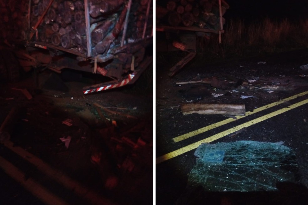 A carreta estava parada no meio da pista por uma possível pane — Foto: Corpo de Bombeiros de Amambaí