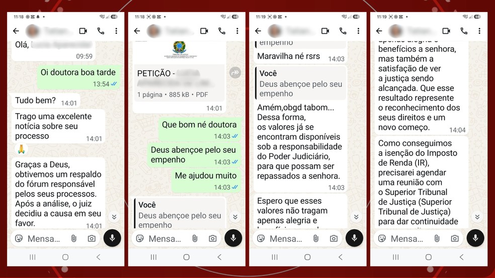 Prints mostram início da troca das mensagens entre os golpistas e a vítima — Foto: Reprodução/RPC