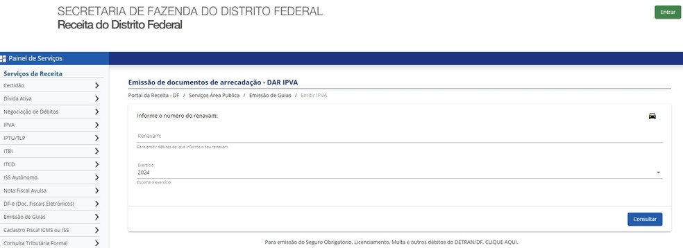 Site falso imita portal da Receita do DF para aplicar golpe do IPVA &mdash; Foto: Reprodu��o