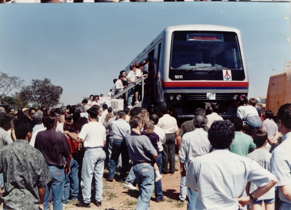 Visita em obras do Metrô-DF, em 1994 — Foto: Metrô-DF