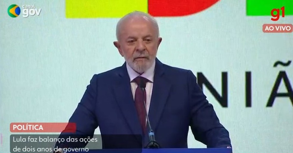Lula discursa em evento com balanço de ações do mandato em Brasília — Foto: Reprodução