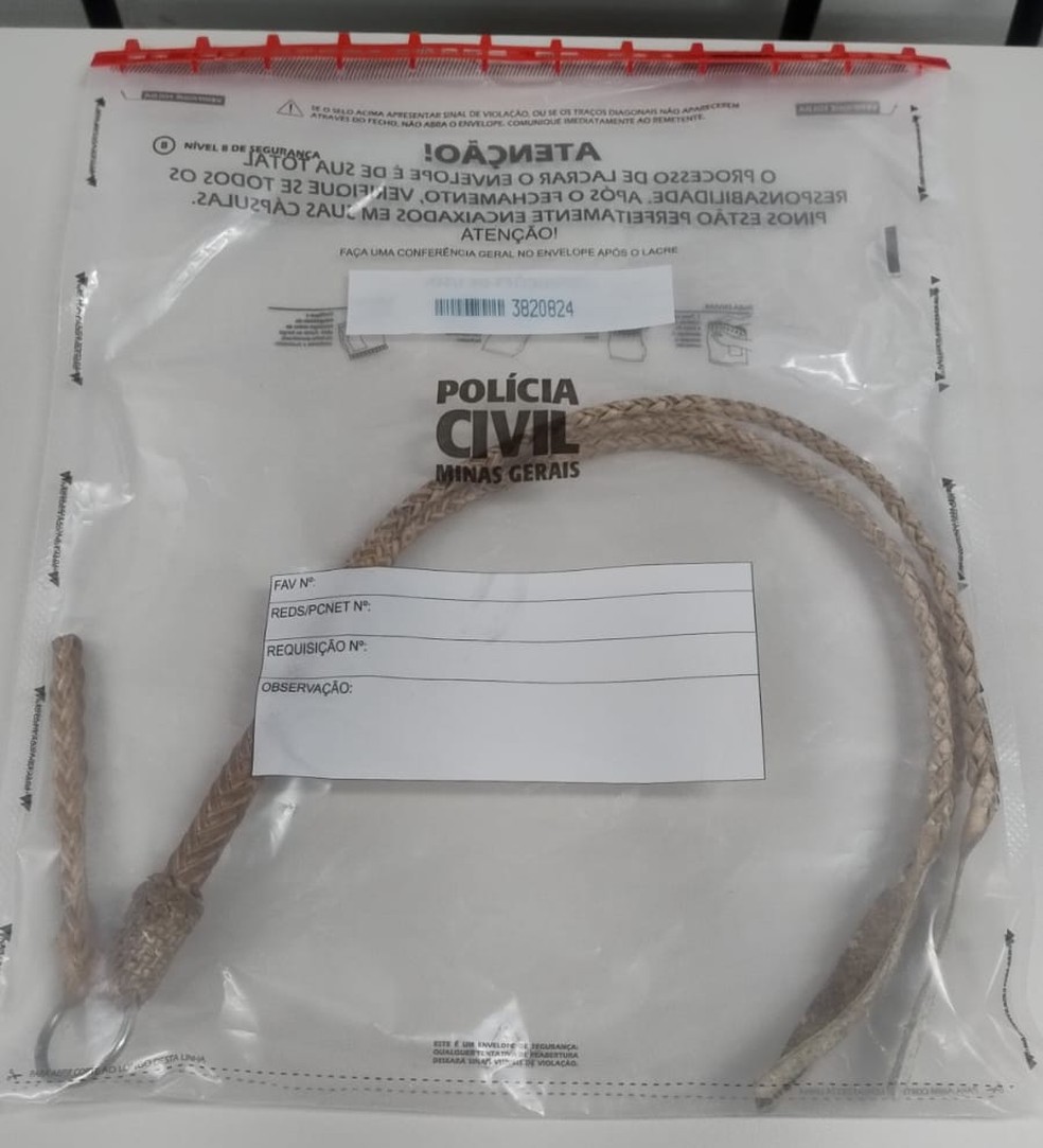 Chicote de couro foi utilizado nas agressões — Foto: Polícia Civil
