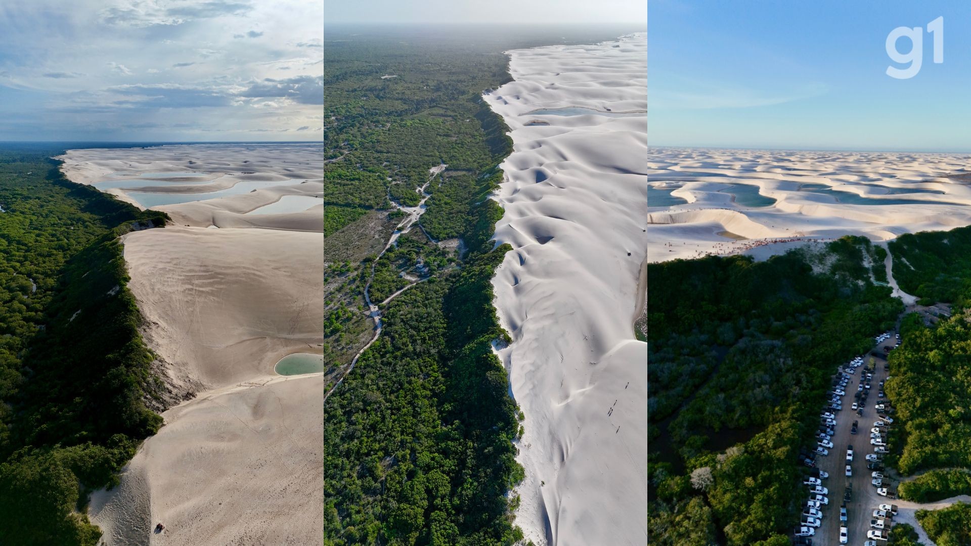 'Oásis brasileiro': foto de contraste entre vegetação e dunas dos Lençóis Maranhenses viraliza nas redes 
