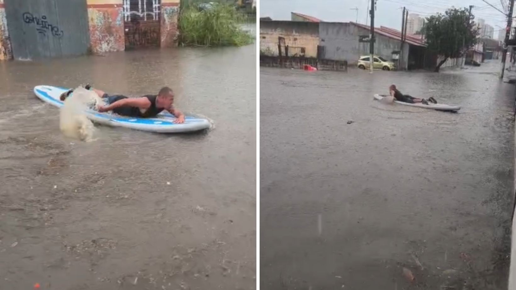 VÍDEO: Homem 'surfa' durante alagamento após temporal em Jacareí, no interior de SP