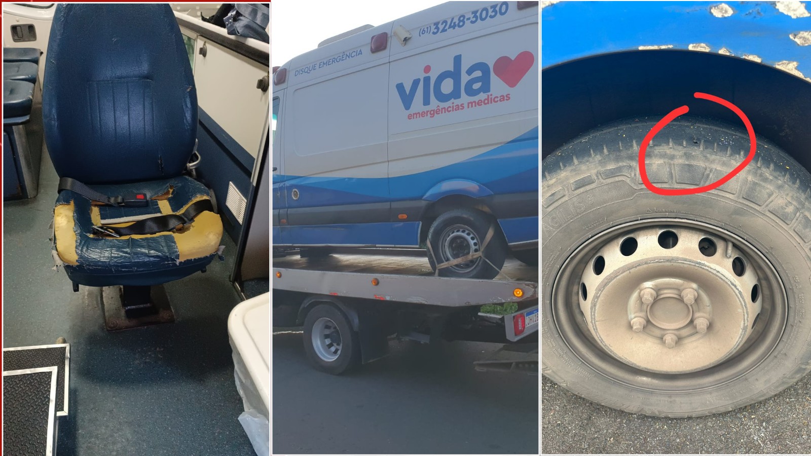 Ambulâncias com pneus carecas, documentos vencidos e maca solta: funcionários denunciam empresa contratada pelo IGES-DF