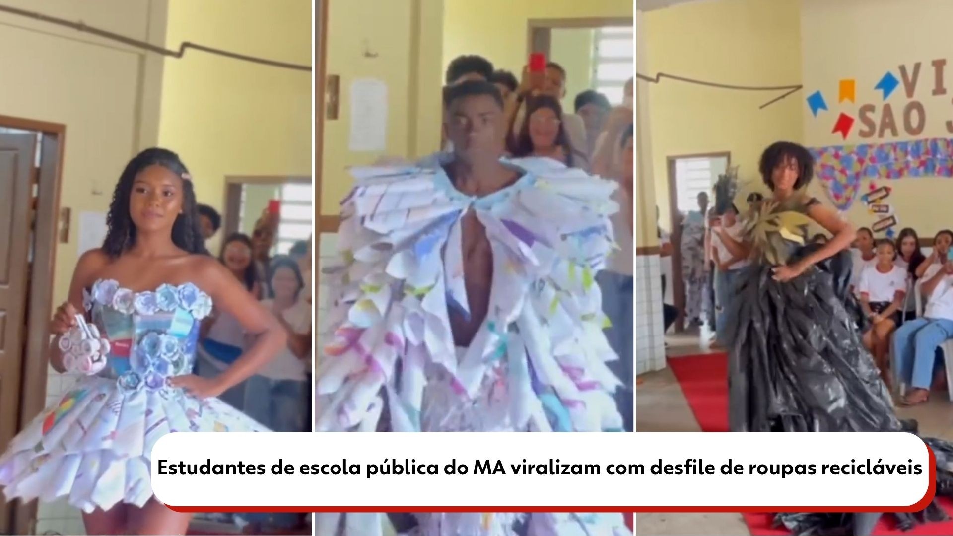 Estudantes de escola pública do MA viralizam com desfile de roupas recicláveis: “Sustentabilidade também pode ser moda”