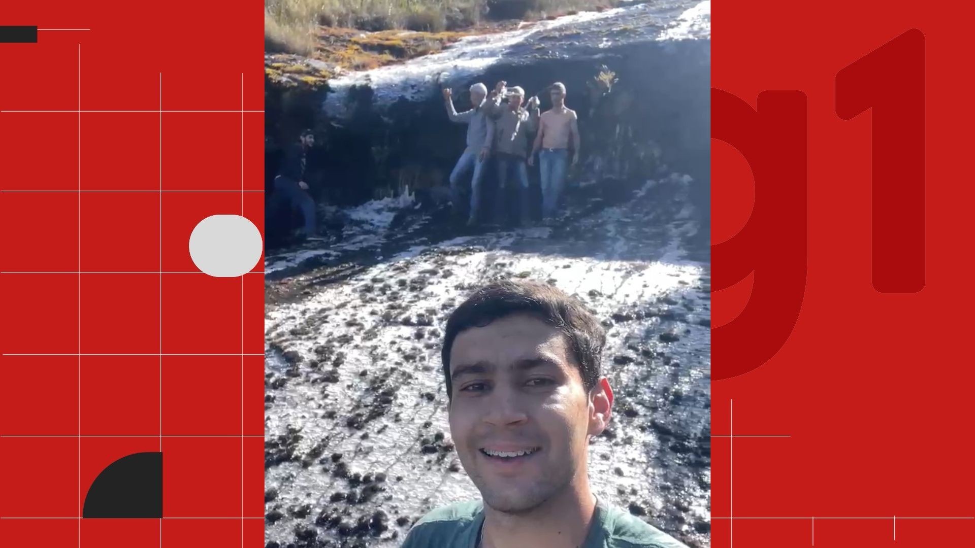 Baixas temperaturas congelam cachoeira, e turistas fazem 'bonequinho de neve' no ES