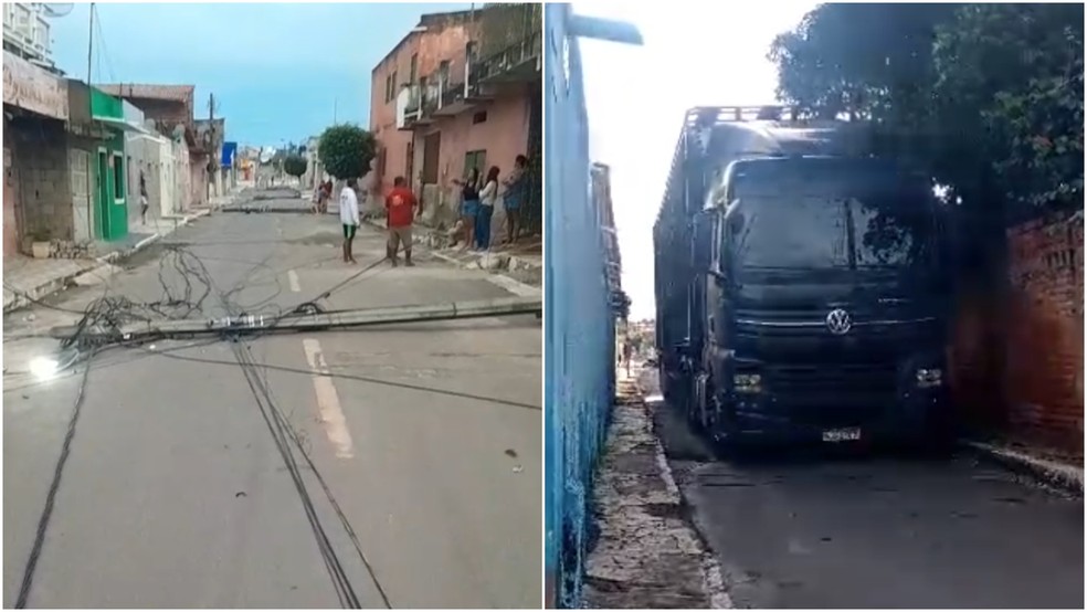 Quatro postes são derrubados e parte da população fica sem energia em Altaneira. — Foto: Reprodução