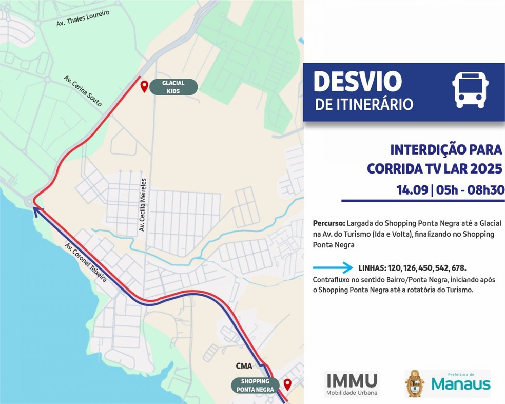 Corrida em Manaus altera trânsito e transporte na Ponta Negra — Foto: Divulgação/IMMU