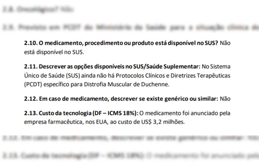 Parecer do NatJus sobre o medicamento Elevidys — Foto: Reprodução/Parecer NatJus
