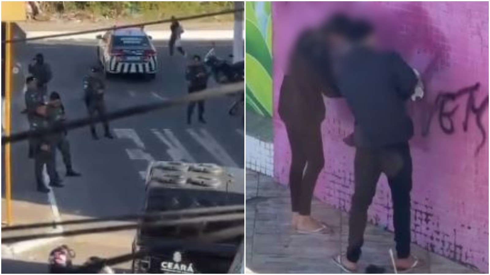 Adolescentes fazem pichações com ameaças à polícia, são apreendidos e limpam paredes no Ceará