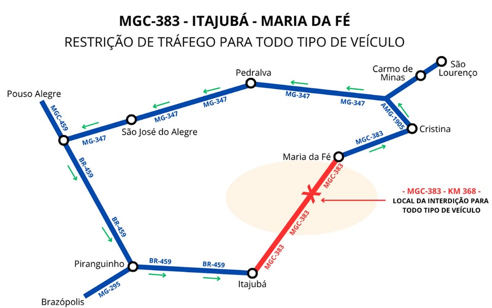 MGC-383 ser� interditada para obra entre Itajub� e Maria da F� a partir de segunda-feira; veja rota alternativa � Foto: Departamento de Estradas de Rodagem de Minas Gerais (DER-MG)