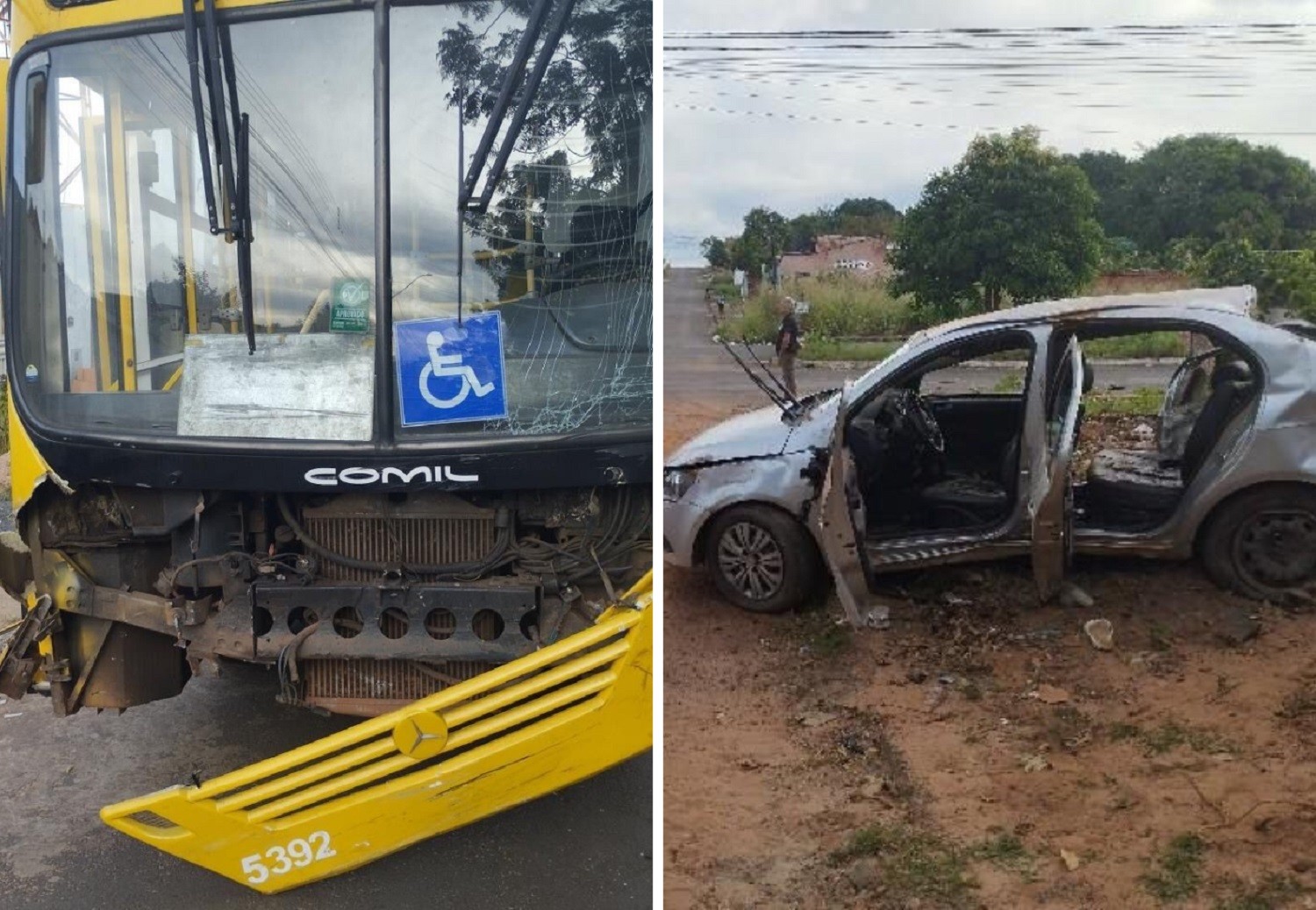 Adolescentes ficam em estado grave após jovem de 17 anos pegar carro sem autorização e bater em ônibus, diz PM