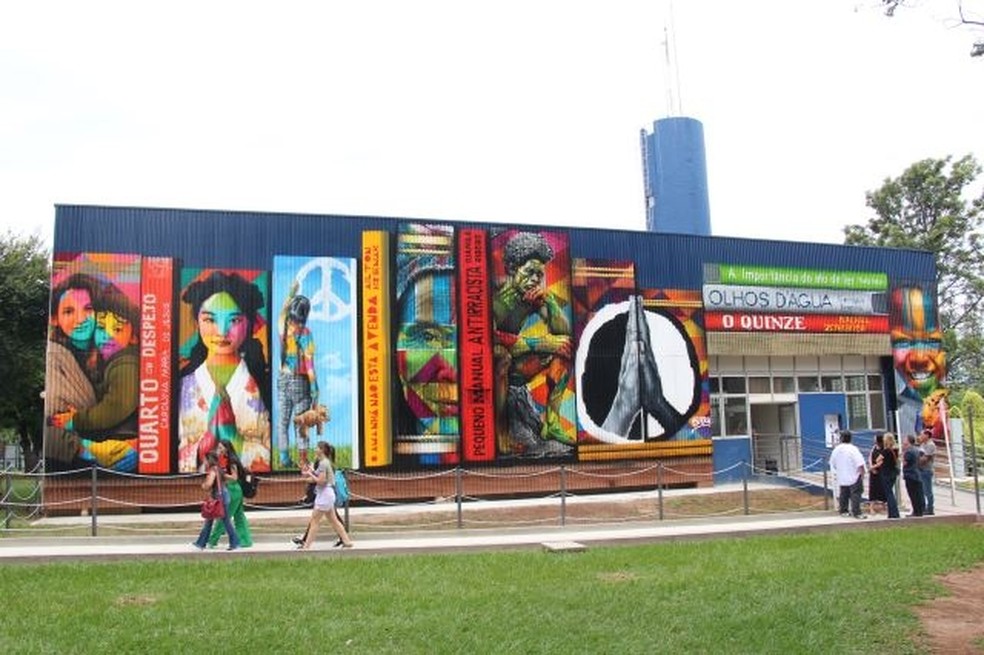 Mural fica na fachada da biblioteca da Unesp Marília — Foto: Divulgação