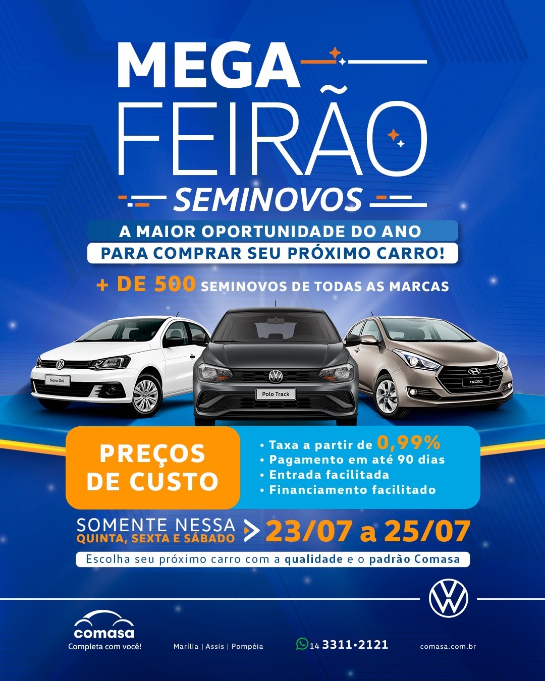 Comasa realiza Mega Feirão de Seminovos com mais de 500 carros a preço de custo