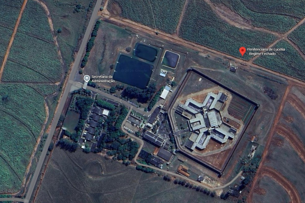 Briga foi em cela disciplinar da Penitenciária de Lucélia e acabou em morte — Foto: Reprodução/Google Maps