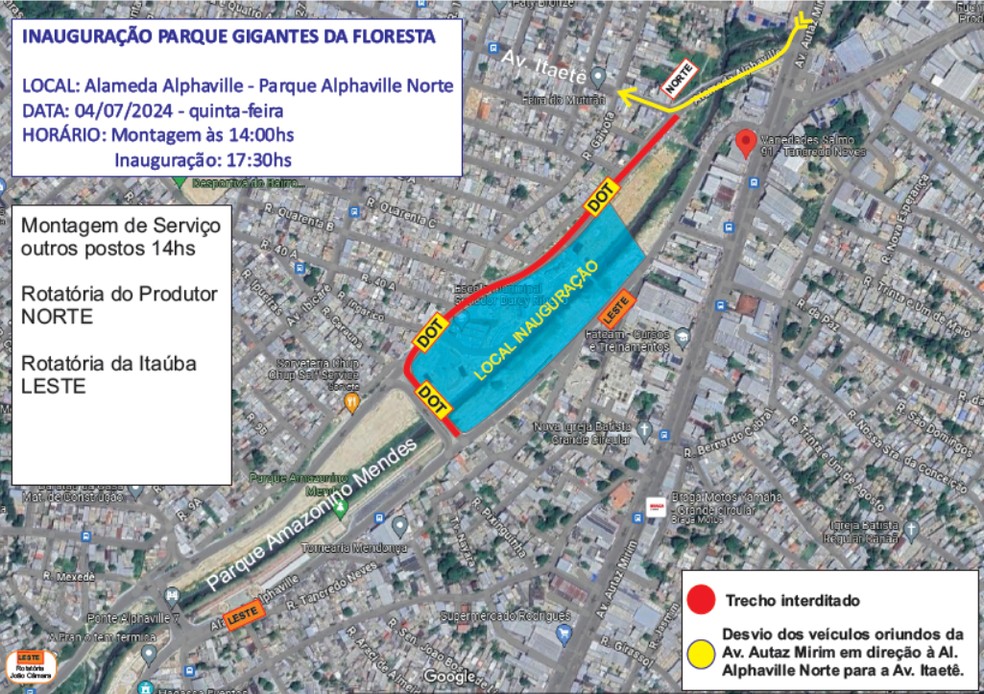 Mapa mostra trecho interditado e desvios para motoristas. — Foto: Divulgação/Immu