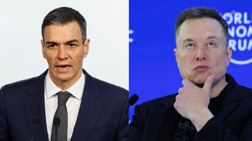 Pedro Sánchez, primeiro-ministro da Espanha, e Elon Musk — Foto: Reuters