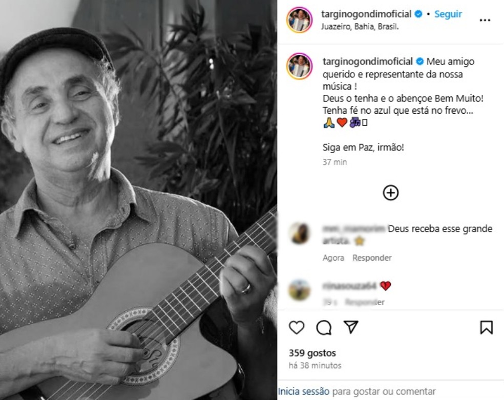 Targino Gondim lamenta morte de Carlos Pitta — Foto: Reprodução/Redes Sociais