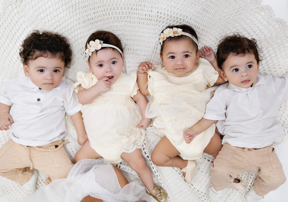 Bebês Maytê, Henry, Lucca e Eloá, os sêxtuplos de Colatina, no Espírito Santo, comemoram 1 ano de vida — Foto: Reprodução/Redes sociais