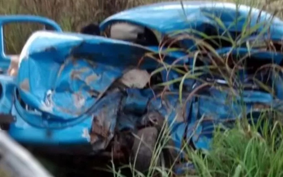 Carro em que famlia morta em acidente estava, em Gois  Foto: Reproduo/TV Anhanguera