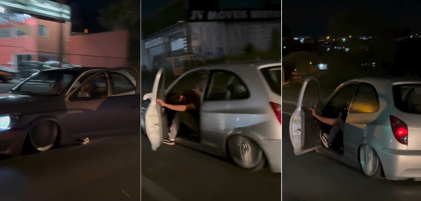 Pé fora do carro e porta aberta: vídeos mostram influenciador em manobras de risco na Raposo Tavares