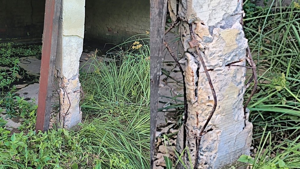 Pilastras com vigas aparentes em prédio que desabou em Olinda — Foto: Reprodução/Whatsapp