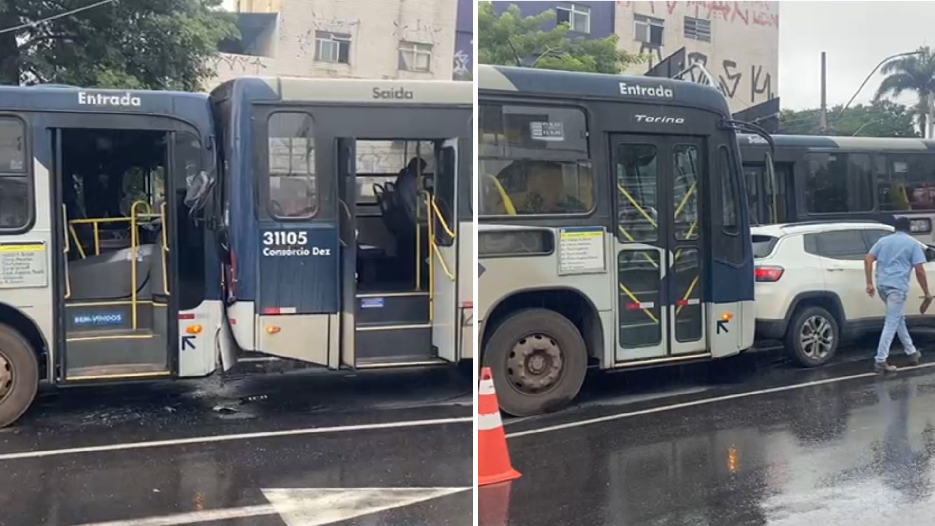 Engavetamento entre dois ônibus e carro deixa 10 feridos em BH