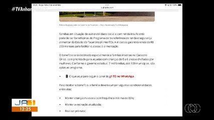 Programa do governo vai ofertar R$ 250 para famílias em vulnerabilidade social no TO