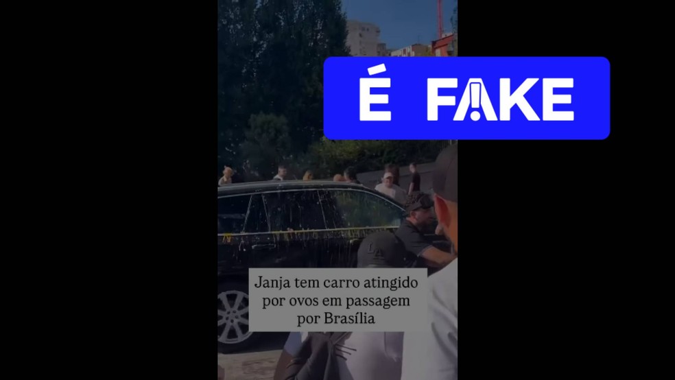 É #FAKE que vídeo mostre carro de Janja sendo atacado por ovos; gravação exibe protesto na Albânia — Foto: Reprodução