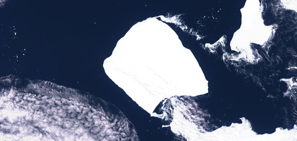 Imagem de satélite mostra o A23a  — Foto: Copernicus Sentinel-3/Via Reuters