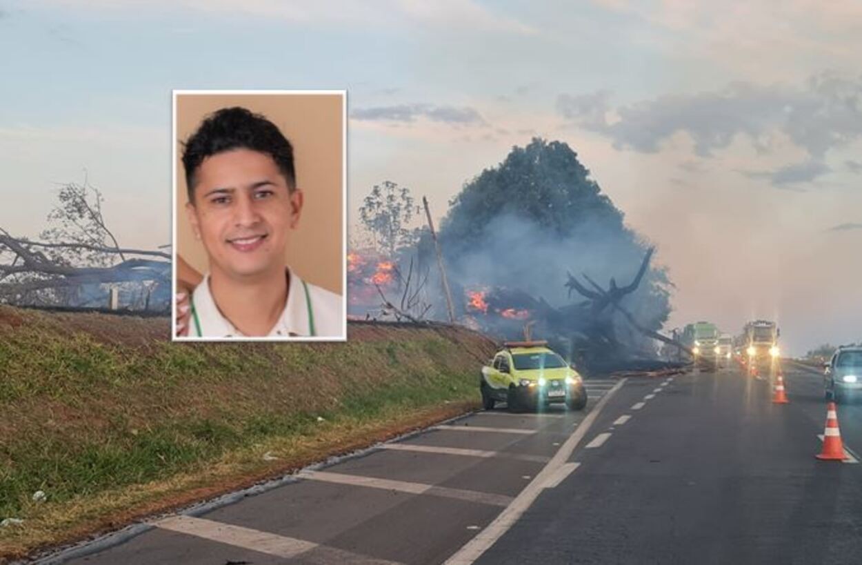 Motorista morre e esposa fica ferida após árvore em chamas cair sobre carro; casal voltava de lua de mel