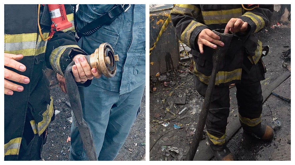 Equipamento foi retirado da mangueira que estava sendo utilizada pelos agentes. — Foto: Reprodução
