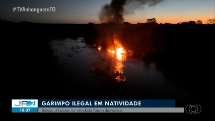 Balsas utilizadas no garimpo ilegal em Natividade são destruídas pela polícia