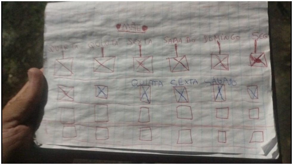 Crianças fizeram "diário" contando dias que mãe passou fora de casa — Foto: Reprodução