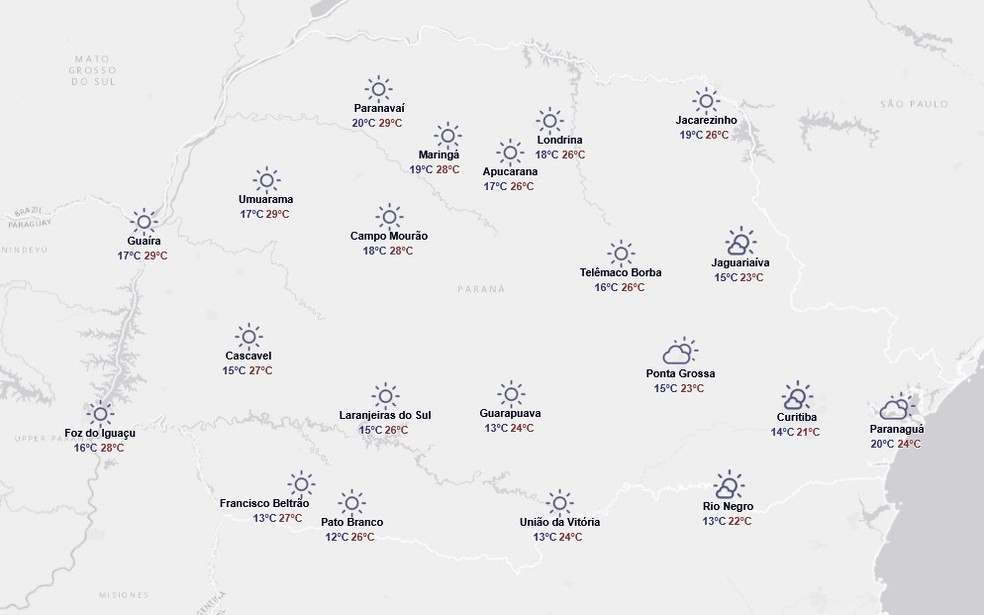 Previsão para segunda-feira, 5 de janeiro — Foto: Reprodução/Simepar