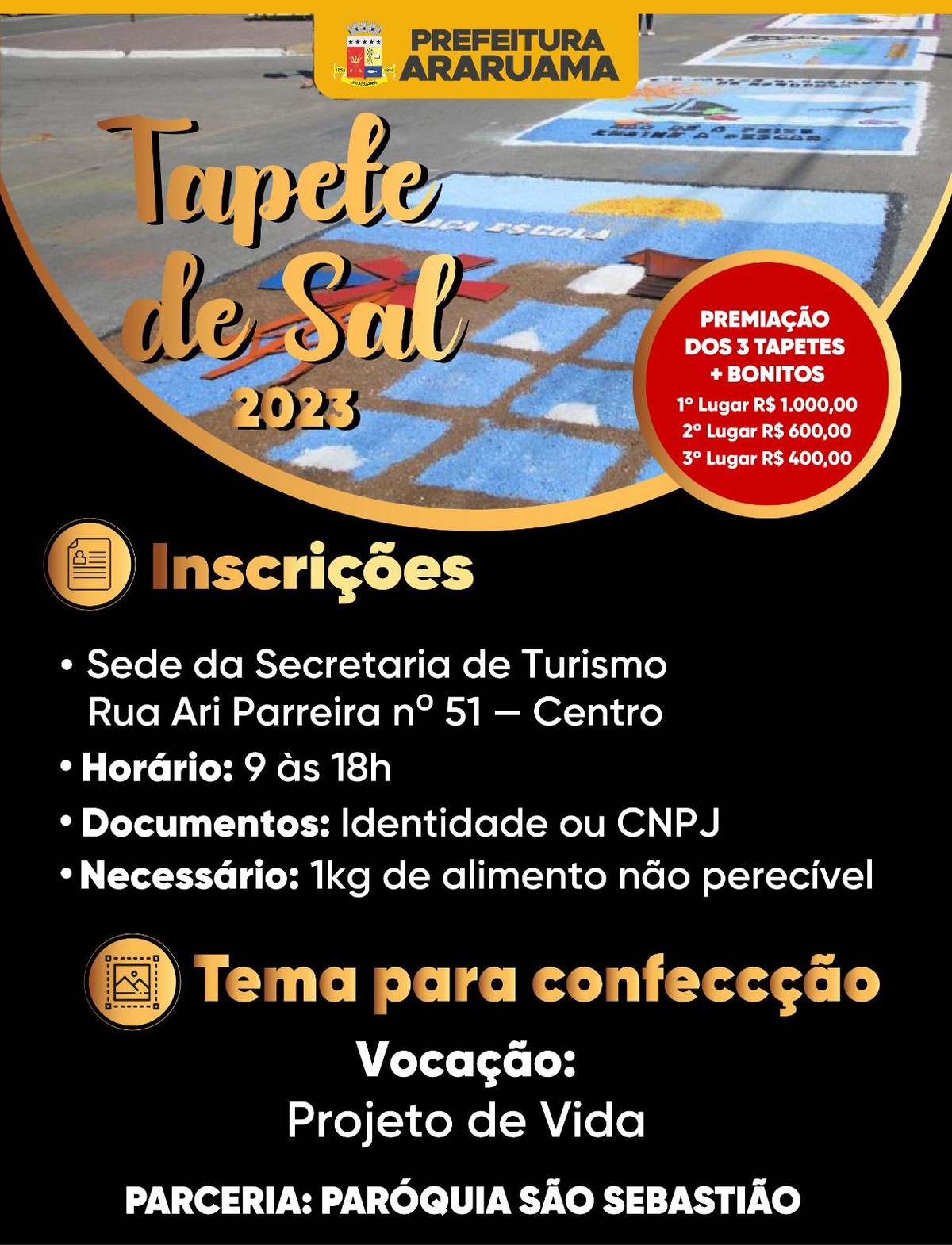 Araruama abre inscrições para confecção dos tapetes de sal em comemoração ao Corpus Christi