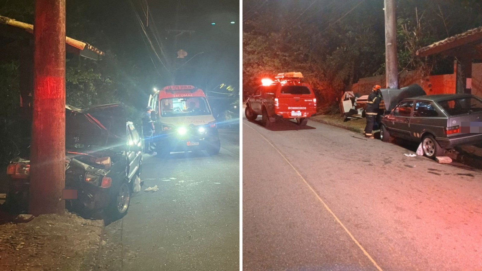 Casal de turistas fica ferido após carro bater em poste em Ilhabela