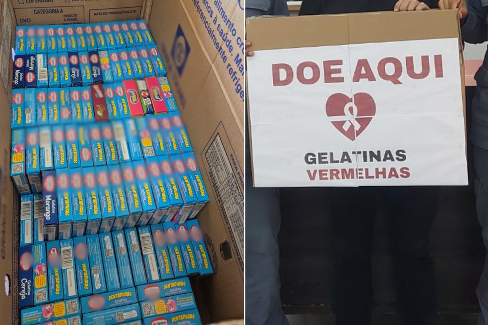 Campanha "Gelatinas Vermelhas" arrecada alimento para pacientes em tratamento oncológico — Foto: Corpo de Bombeiros/Divulgação