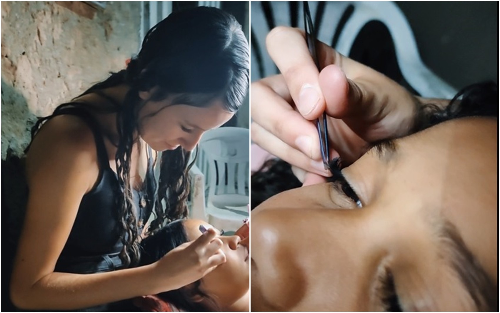 Jovem improvisa estúdio na calçada de casa e emociona vizinhos com sonho de ser designer de cílios