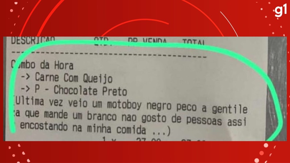 Frase de cunho racista foi incluída em pedido de delivery no RS — Foto: Reprodução/Polícia Civil