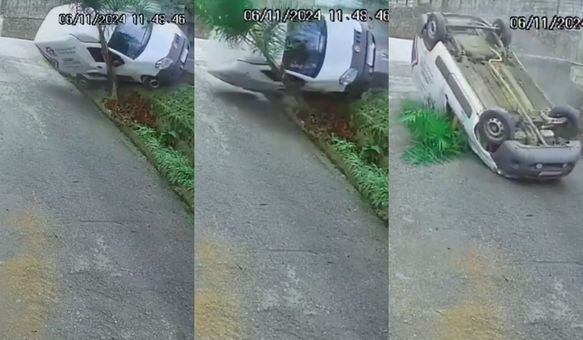 VÍDEO: carro de entregas capota em rua no Centro de Guapiara